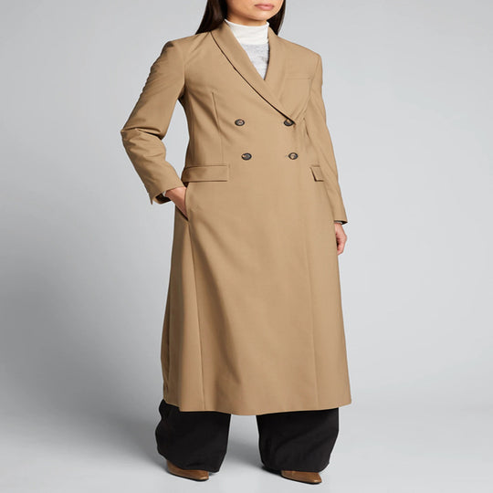 Damen Maxilanger Einreihiger Longcoat im minimalistischen Trenchstil mit weichem Fall Nord Taschen