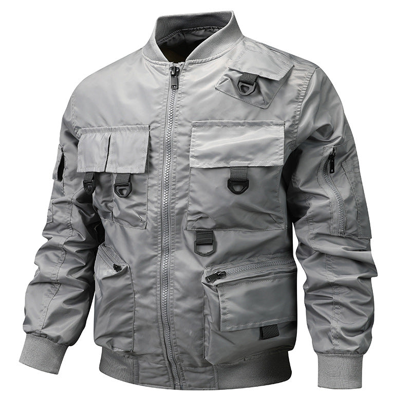 Herren  leichte Multitaschen-Bomberjacke im Pilotstil mit taktischen Schnallen, wasserabweisendem Nylon und elastischem Bund Nord Taschen
