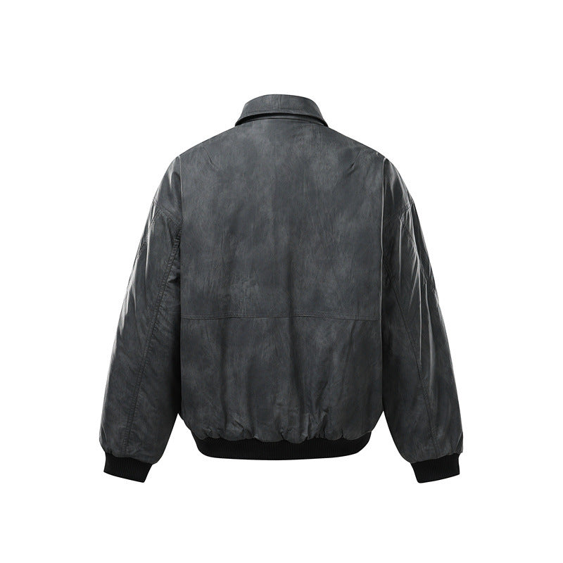 Herren Kurzboxy Vintage-Lederoptik Blouson mit Rippbündchen und großen Pattentaschen Nord Taschen