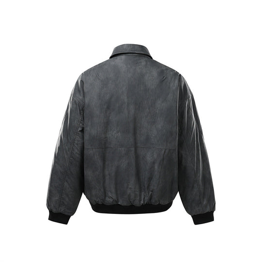 Herren Kurzboxy Vintage-Lederoptik Blouson mit Rippbündchen und großen Pattentaschen Nord Taschen