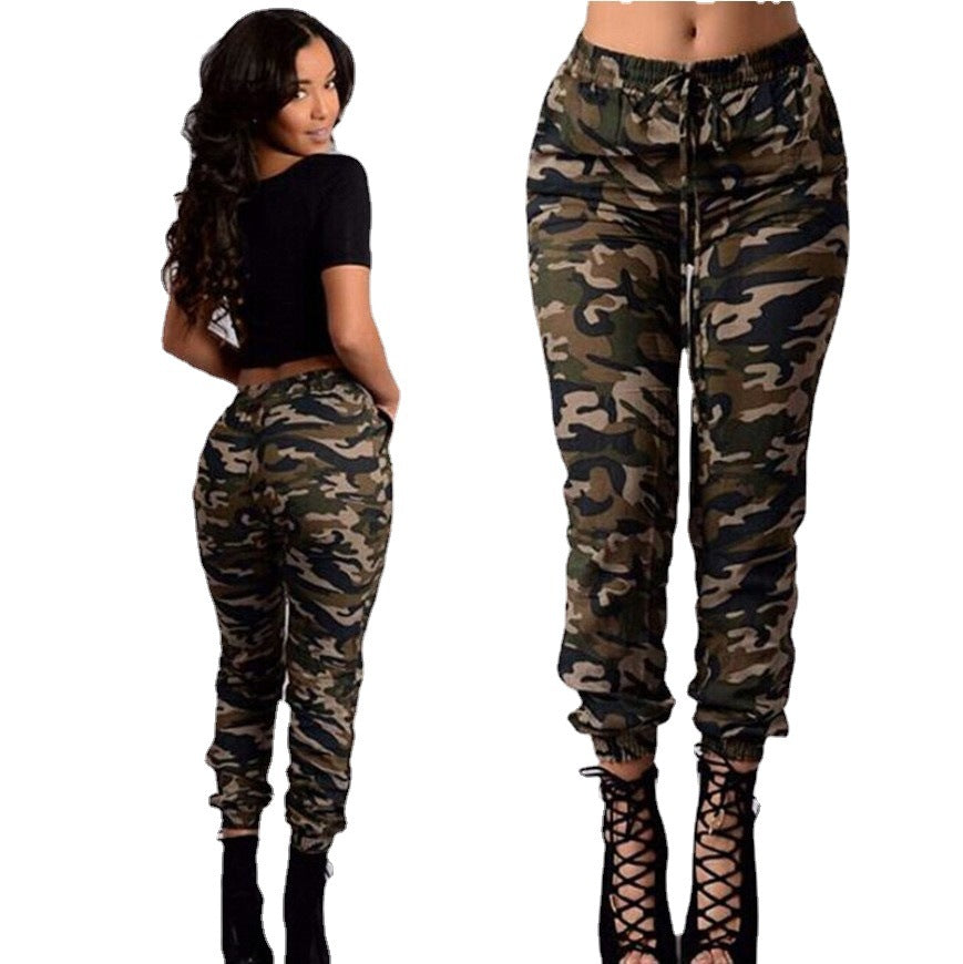Damen Cargohose im Camouflage-Jogger-Stil mit Tunnelzug und elastischen Bündchen Nord Taschen