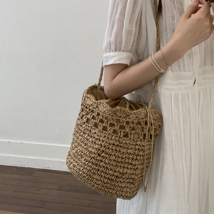 Damen geflochtene Strandtasche mit praktischem Kordelzug Nord Taschen