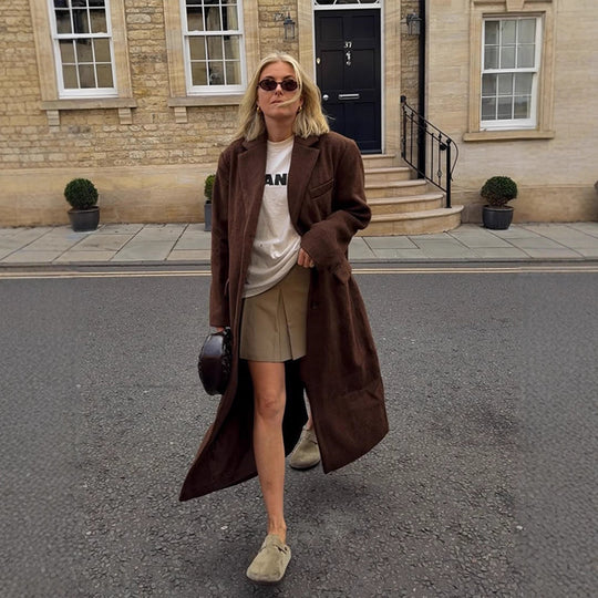 Damen Maxilanger Boxy-Mantel aus Teddy-Fauxfur mit Reverskragen und Eingrifftaschen Nord Taschen