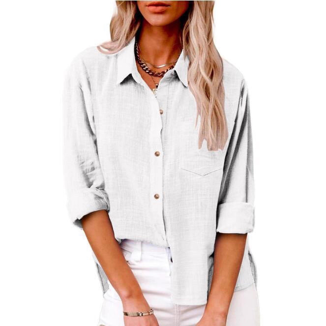 Damen lässige Leinenbluse mit kurzem Arm und Knopfdetails