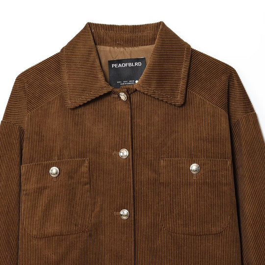 Damen Kurz-Overshirt aus Cord mit Druckknopfleiste und aufgesetzten Taschen Nord Taschen