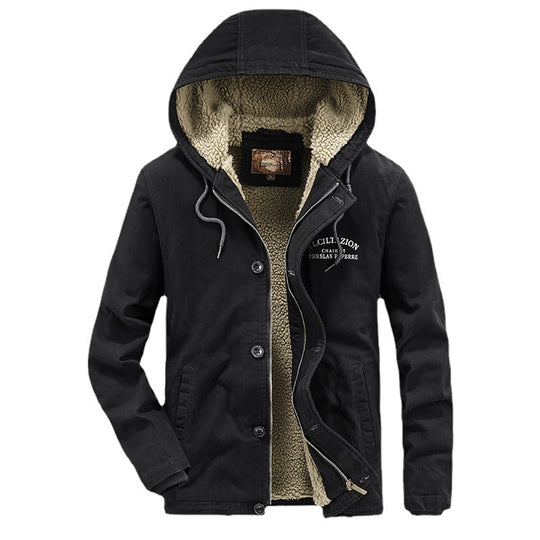Herren Canvas-Kapuzenjacke mit durchgehendem Teddyfutter, Zwei-Wege-Reißverschluss und Kordzugsaum Nord Taschen