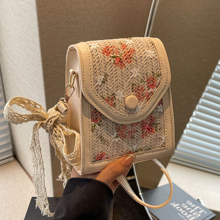 Damen Mini-Handtasche mit floralem Jacquard-Muster und verspieltem Kordelzug Nord Taschen