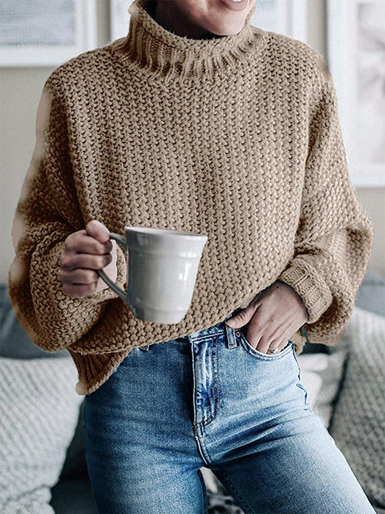 Damen Grobstrick-Pullover mit Stehkragen, Blockstreifen und Oversize-Passform Nord Taschen