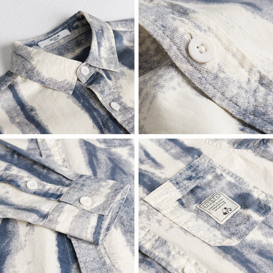 Herren Lockeres Hemdjacken-Overshirt aus Leinen-Baumwollmix mit abstraktem Brush‑Print und Kentkragen Nord Taschen