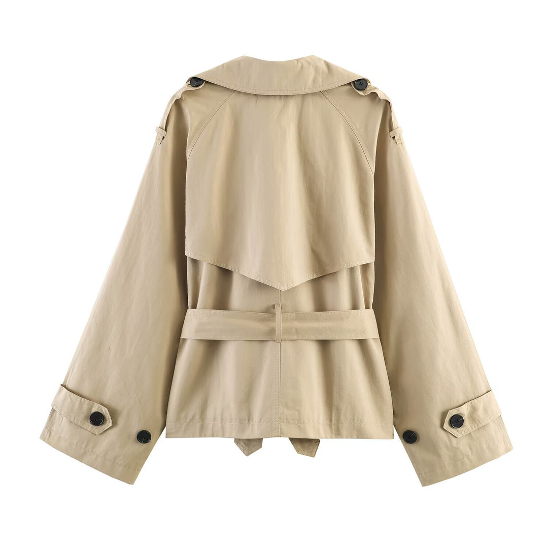 Damen Kurzcape-Trench mit doppelter Knopfreihe, weitem Cape-Ärmel und Taillenbindegürtel Nord Taschen
