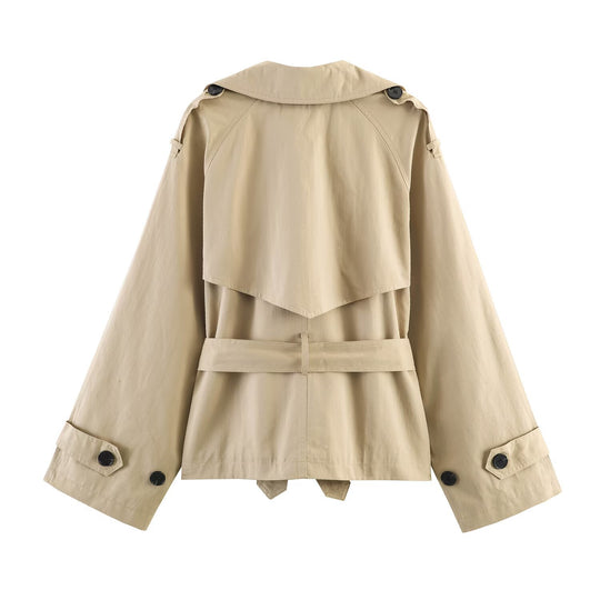 Damen Kurzcape-Trench mit doppelter Knopfreihe, weitem Cape-Ärmel und Taillenbindegürtel Nord Taschen