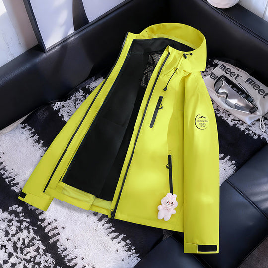 Damen Leichte wasserdichte Kapuzenjacke mit Teddy‑Charm und verdeckten Reißverschlusstaschen Nord Taschen