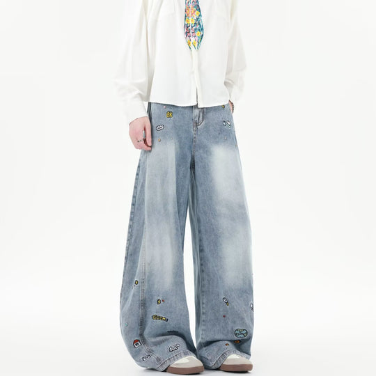 Herren Extraweite Baggy-Jeans mit verspielten Stickereien und weitem Bein Nord Taschen