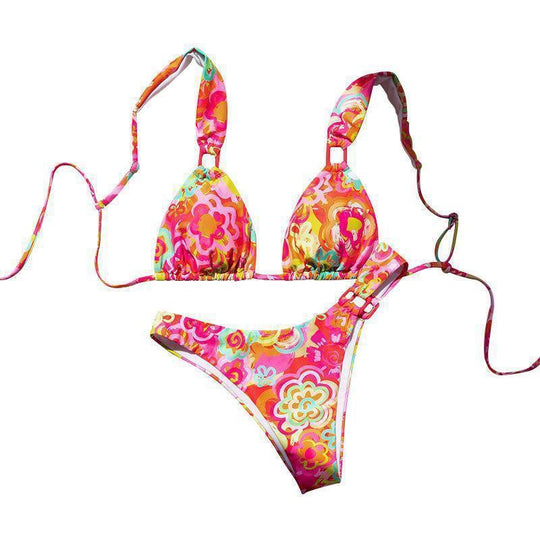Damen Dreieck-Bikini mit verstellbaren Trägern und auffälligem Blumenmuster Nord Taschen