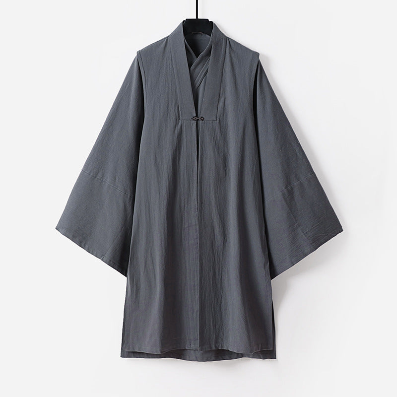 Unisex Asiatisch inspirierte Oversize-Kimono-Jacke mit Trompetenärmeln und kleinem Knebelverschluss Nord Taschen