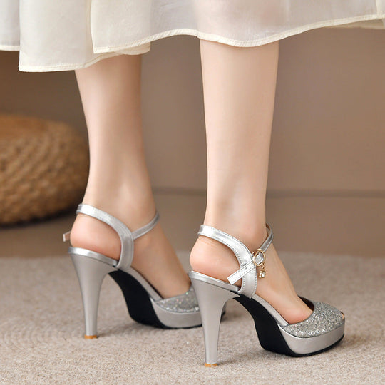 Damen Elegante High Heels mit glitzerndem Obermaterial