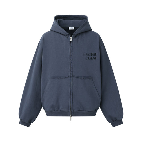 Unisex Oversized Zip-Hoodie im Boxy-Cut mit ausgefransten Saumkanten und Kängurutasche Nord Taschen