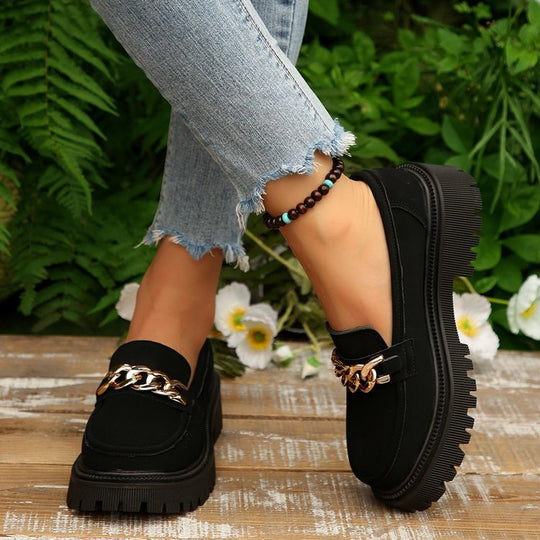 Damen Chunky Loafers mit modischen Kettenakzenten und rutschfester Sohle