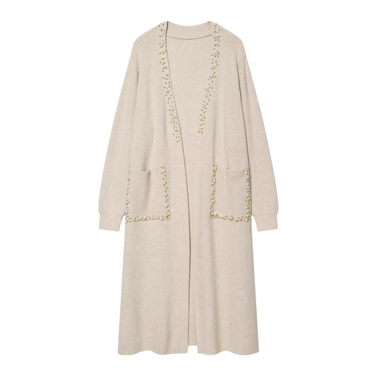 Damen langer Strickcardigan mit Perlenverzierung Nord Taschen