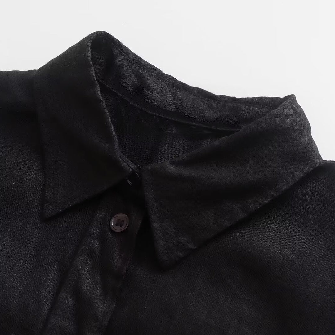 Damen Oversize-Hemdbluse mit verlängertem Rückenteil, kastigem Schnitt und durchgehender Knopfleiste Nord Taschen