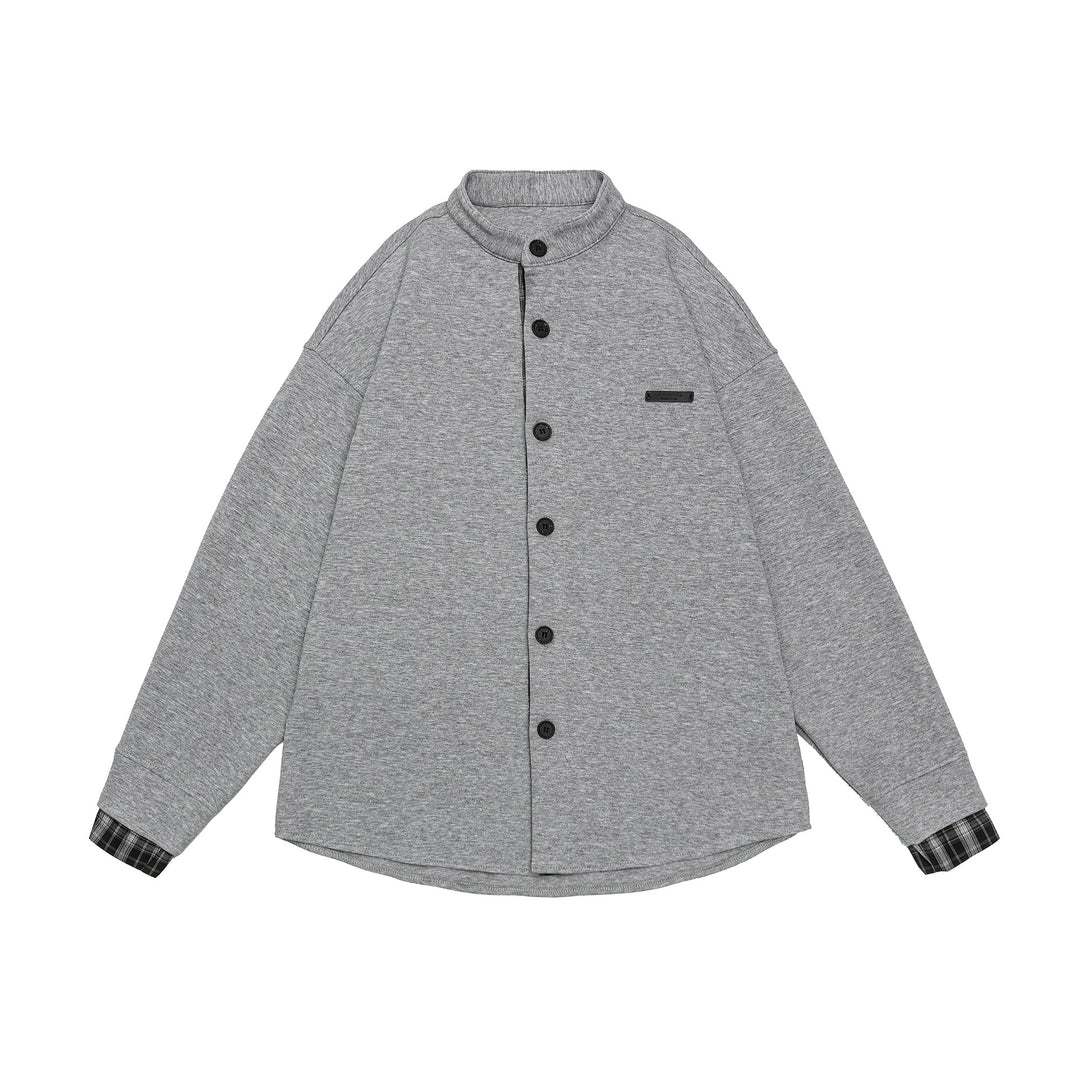 Unisex Oversize-Sweatjacke im Hemdjacken-Look mit Stehkragen Nord Taschen