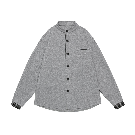 Unisex Oversize-Sweatjacke im Hemdjacken-Look mit Stehkragen Nord Taschen