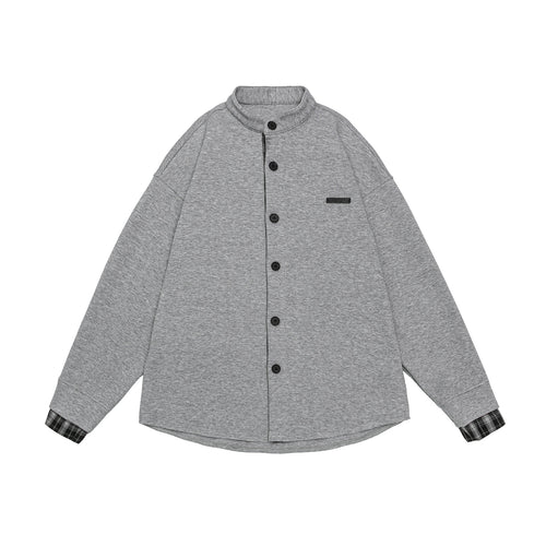 Unisex Oversize-Sweatjacke im Hemdjacken-Look mit Stehkragen Nord Taschen