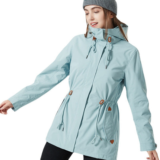 Damen Wasserabweisende taillierte Parka-Jacke mit Kapuze und Kordelzug Nord Taschen