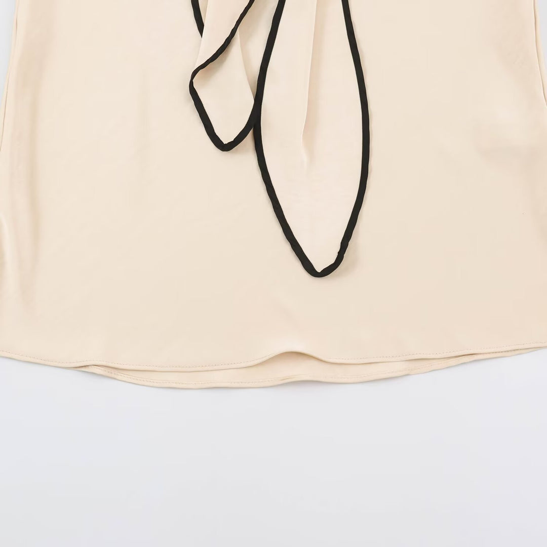 Damen Fließender Satin-Midirock mit Knotengürtel und Kontrastkante Nord Taschen