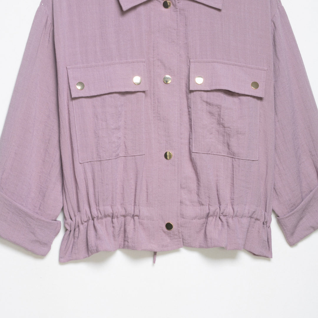 Damen Leichte Hemdblusen-Utility-Jacke mit Tunnelzugbund und Pattentaschen Nord Taschen