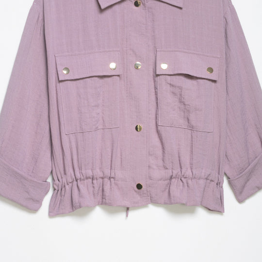 Damen Leichte Hemdblusen-Utility-Jacke mit Tunnelzugbund und Pattentaschen Nord Taschen