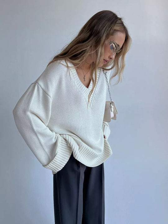 Damen V-Ausschnitt Pullover aus weichem Strick