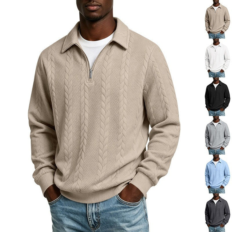 Herren Baumwollmix-Polopullover mit kurzem Frontzip und Zopfmuster Nord Taschen
