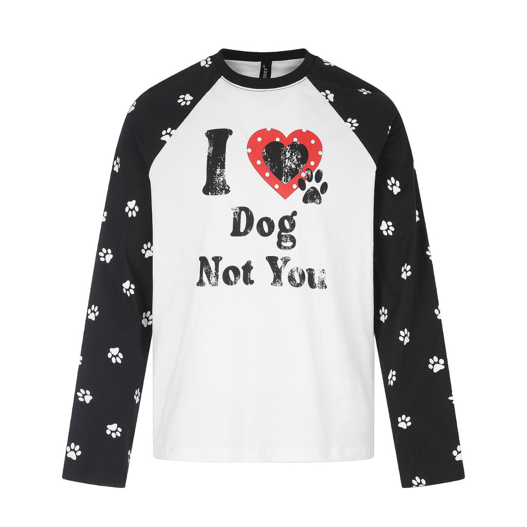 Damen Longsleeve-Raglanshirt mit Hunde‑Slogan und Pfotenmuster Nord Taschen