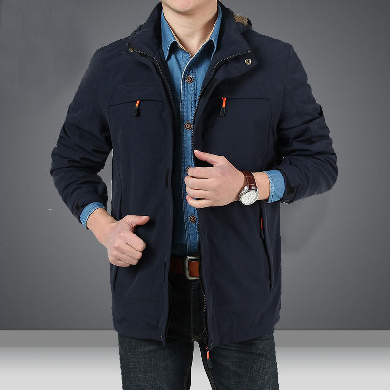 Herren Leichte Kapuzen-Fieldjacke im Urban-Utility-Stil mit Reißverschluss und Multifunktionstaschen Nord Taschen