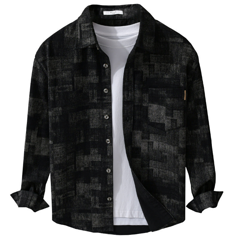 Herren Strukturiertes Hemdjacke-Overshirt aus Baumwollmischung mit geometrischem Print Nord Taschen