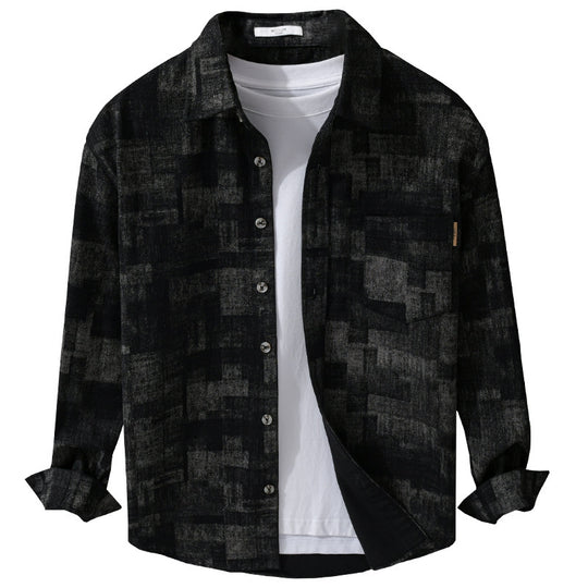 Herren Strukturiertes Hemdjacke-Overshirt aus Baumwollmischung mit geometrischem Print Nord Taschen