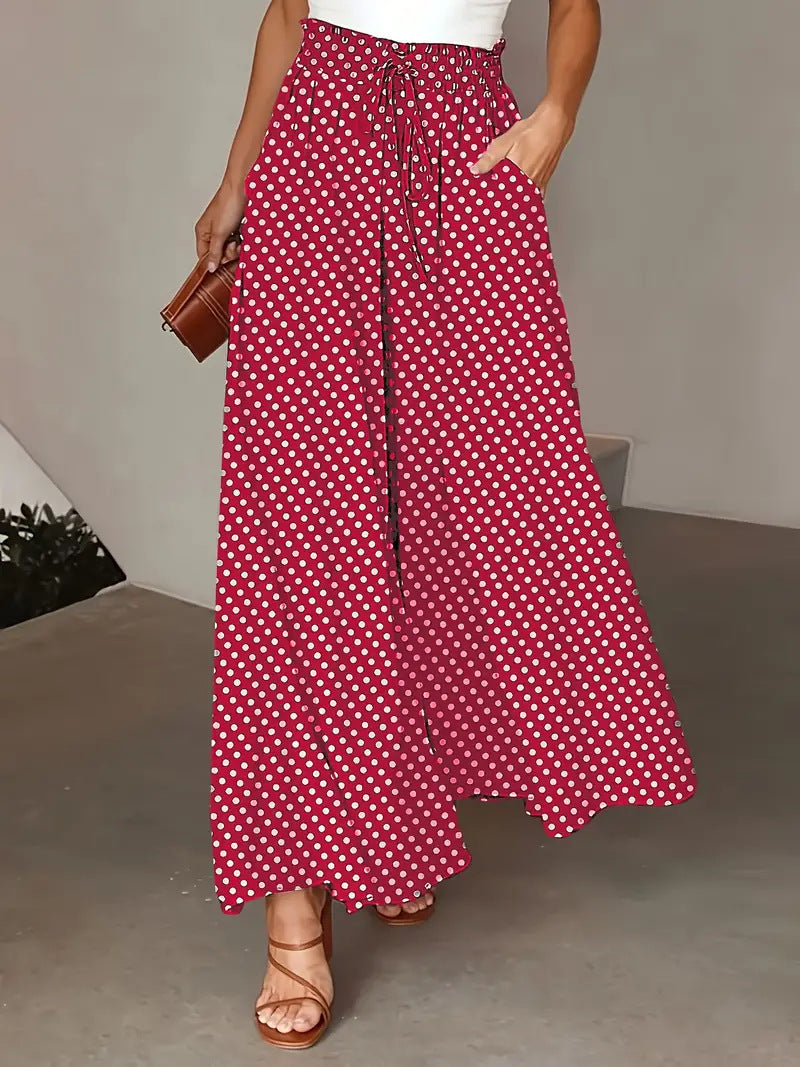 Damen Weit geschnittene Sommerhose mit Punkte-Design Nord Taschen
