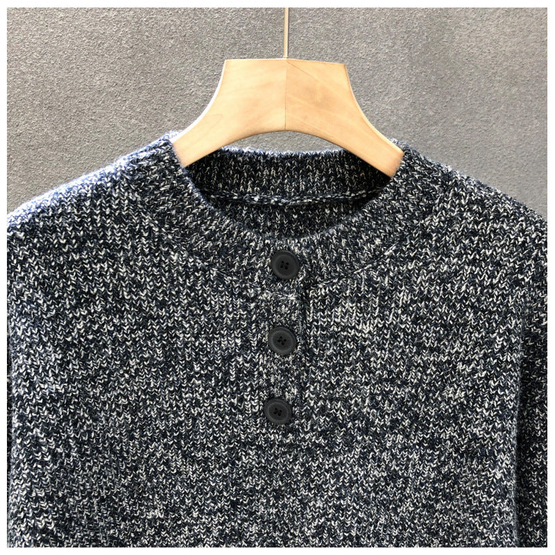 Herren Komfortabler Rippstrick-Halbknopfpullover mit Rundhalsausschnitt und legerer Passform Nord Taschen