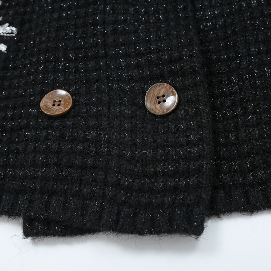 Damen Grobgestrickter Double-Breasted Cardigan-Mantel mit Schalkragen und Perlen‑Pailletten-Applikation Nord Taschen