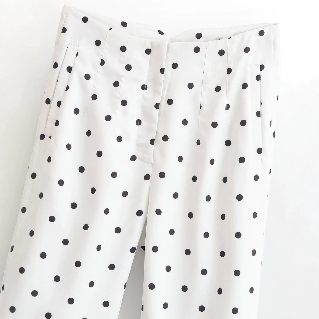 Damen Taillierte Stoffhose mit schmalem Bein, Bundfalten und Pünktchenmuster Nord Taschen