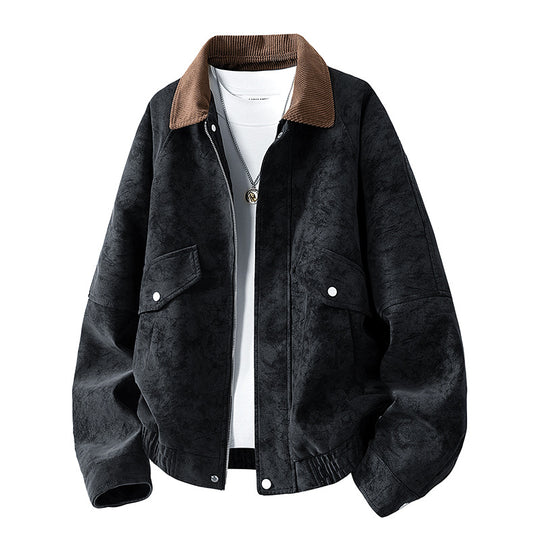 Herren Oversize Utility-Bomberjacke aus Kunstleder mit geripptem Saum und Hemdkragen Nord Taschen