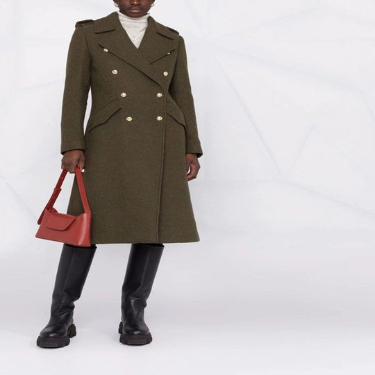 Damen A‑Linien Wollmix‑Mantel mit zweireihigem Tailoring, Metallknöpfen und Klappentaschen Nord Taschen