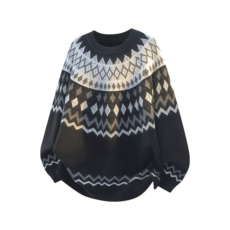 Damen Grobstrickpullover mit grafischem Muster Nord Taschen