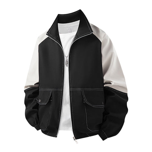 Herren Farbblock-Bomberjacke im Oversize-Utility-Stil mit kontrastreichen Nähten, Reißverschluss und Pattentaschen Nord Taschen