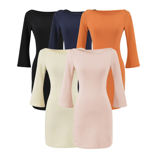 Damen Figurnahes Midikleid mit weitem Rundhals und Glockenärmeln Nord Taschen