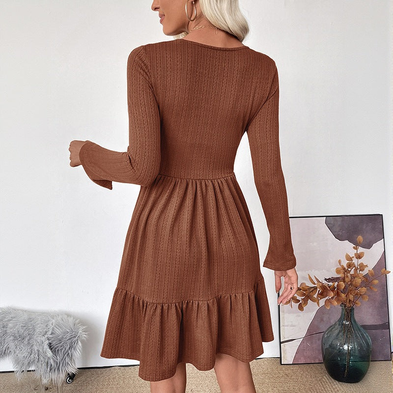 Damen Strukturiertes Strickkleid mit herzförmigem Bustier-Detail und Stufenrock Nord Taschen