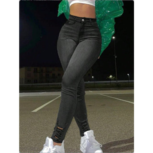 Damen Hochgeschnittene figurbetonte Skinny-Jeans mit Knöchel-Schlitzen und Stretch Nord Taschen