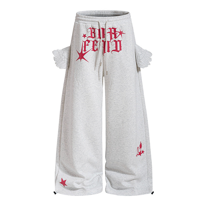 Damen Extraweite Palazzo-Sweathose mit Flügel‑Taschen, Tunnelzugbund und Gothic‑Print Nord Taschen