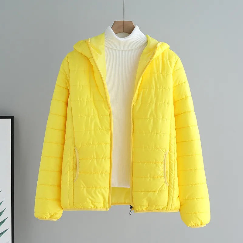 Damen gesteppte Übergangsjacke mit praktischen Taschen und Kapuze